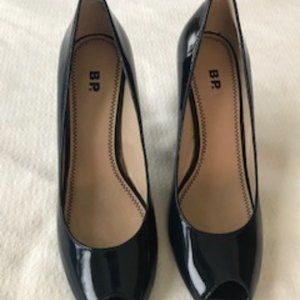 Navy Peeptoe Patent Pumps
